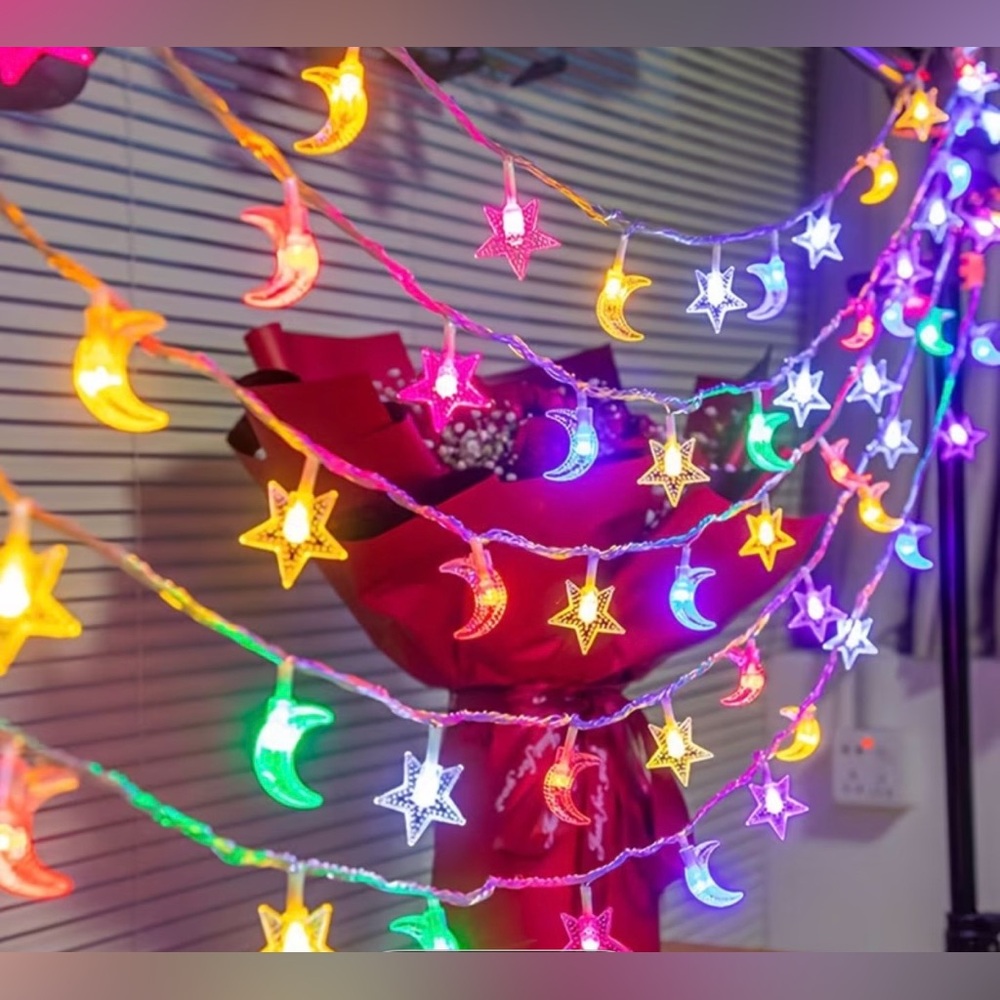 Colorful Star and Moon String Lights
